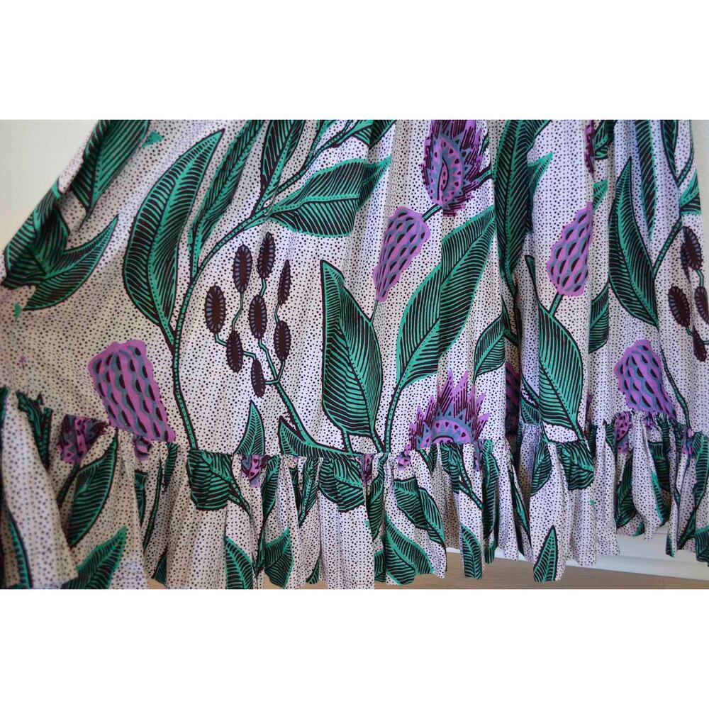 SIKA x Anthropologie Ruffled Off Shoulder Printed Long Maxi Dress Gown 0 - Picture 6 of 8